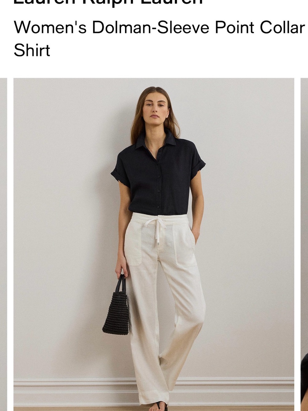 Lauren Ralph Lauren Black Short-Sleeve Linen Casual Button-Front Shirt